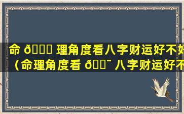 命 🐟 理角度看八字财运好不好（命理角度看 🐯 八字财运好不好呀）